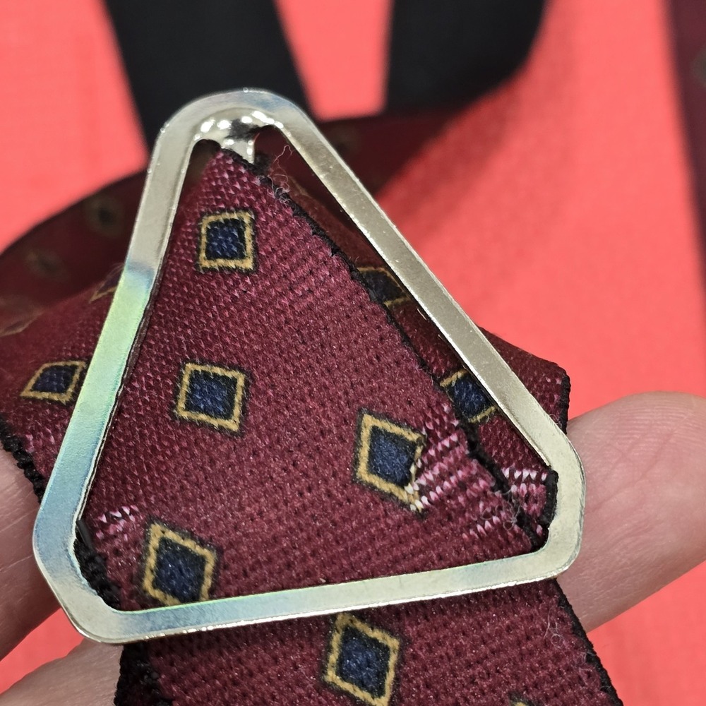 Vintage Men's Suspenders‎ X-Back Maroon Burgundy Diamond LUCKY USA Clips - Picture 2 of 7